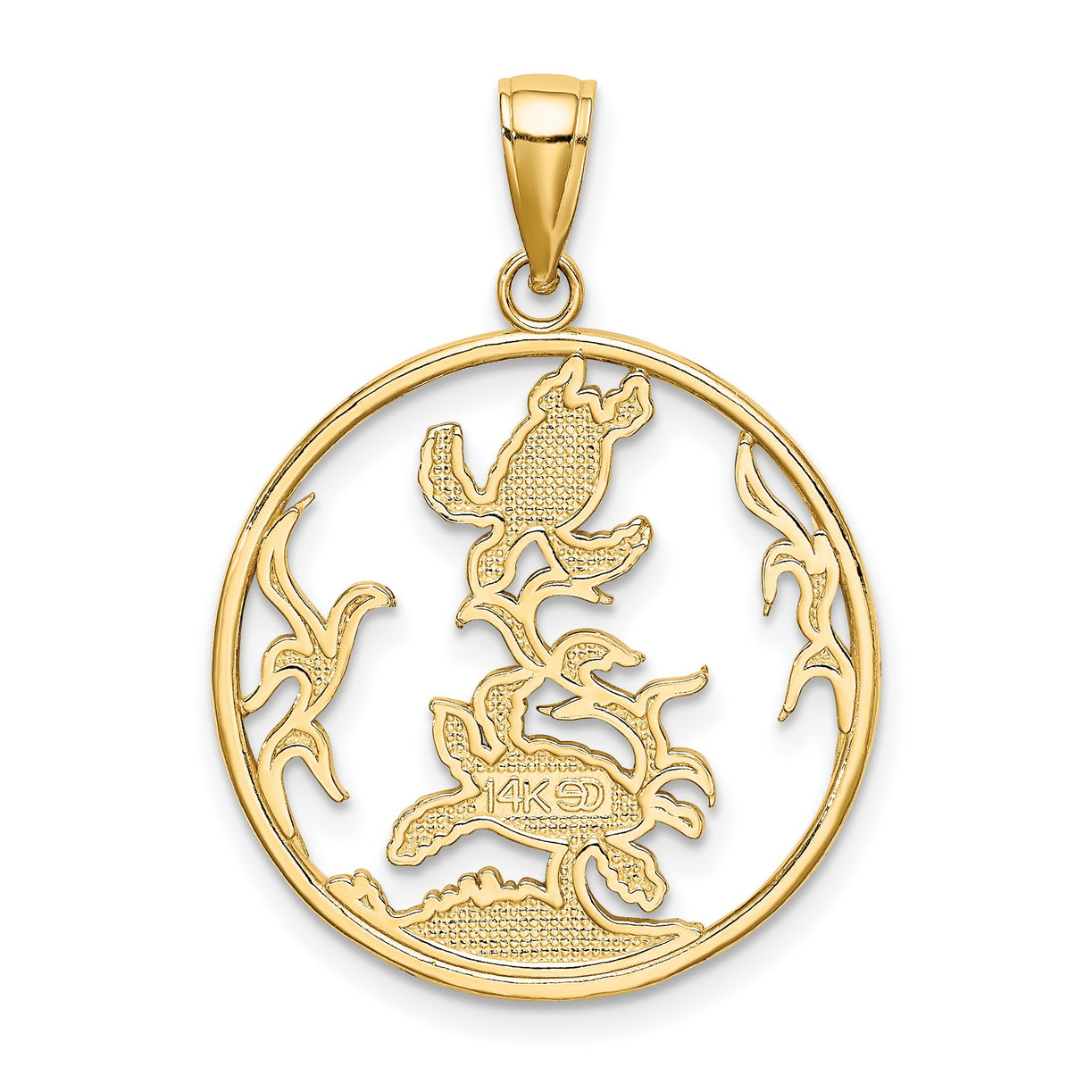 14k Yellow Gold Pendant with Enamel Sea Turtles and Seaweed Design, Ocean Theme