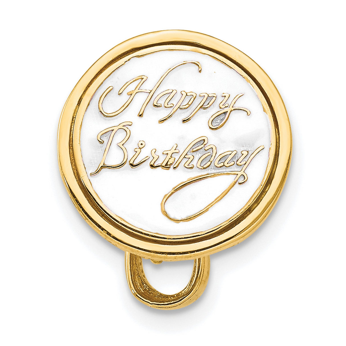 14k Yellow Gold Cake Charm Pendant with Red and White Enamel, Birthday or Anniversary Jewelry
