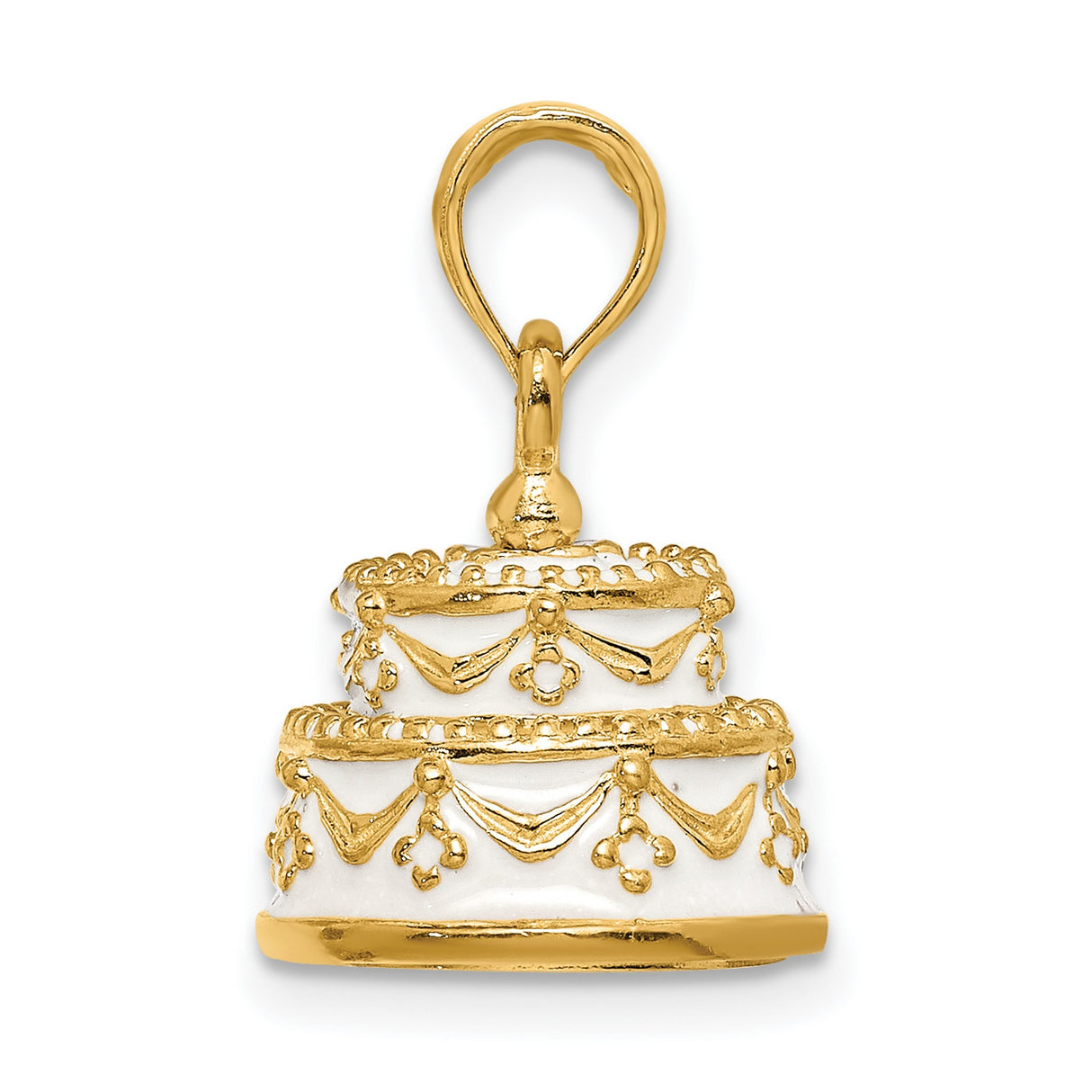 14k Yellow Gold Cake Pendant with Frosted Two Tier Design and Decorative Details