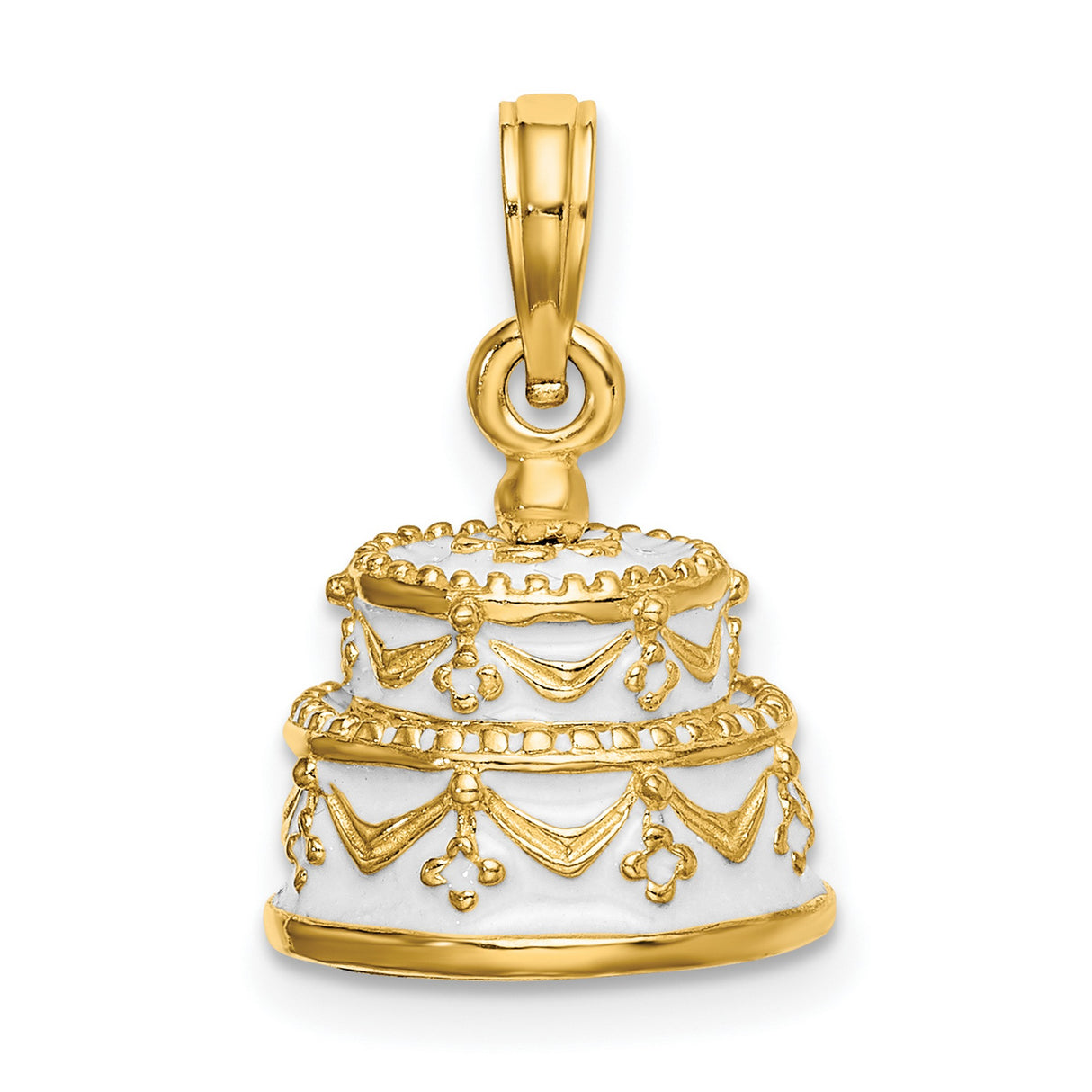 14k Yellow Gold Cake Pendant with Frosted Two Tier Design and Decorative Details
