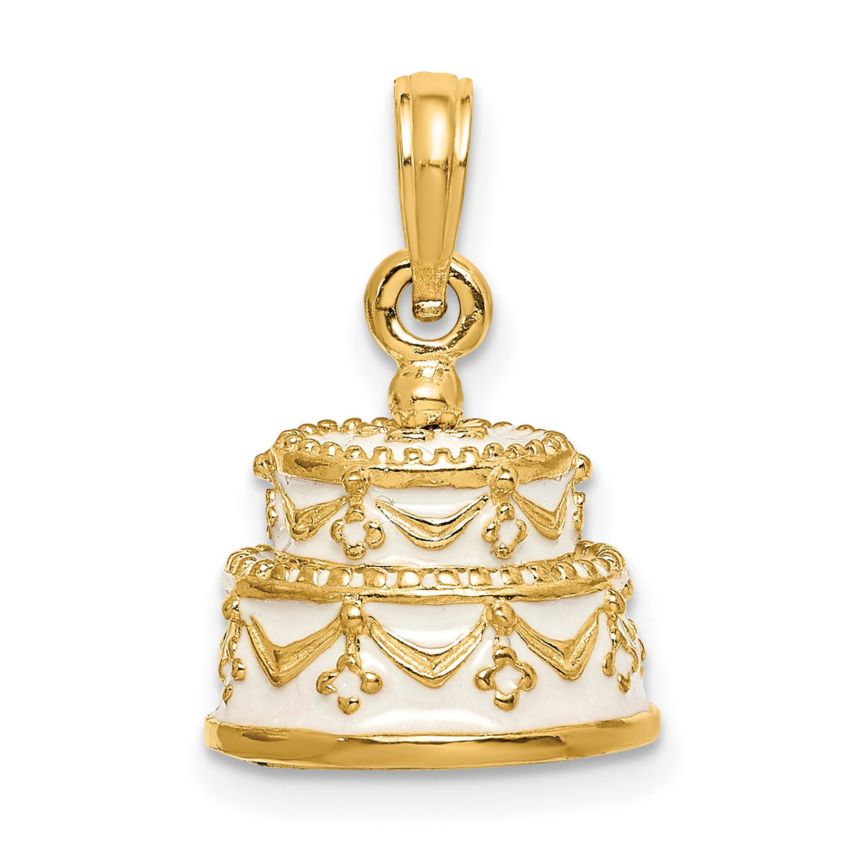 14k Yellow Gold Cake Pendant with Frosted Two Tier Design and Decorative Details
