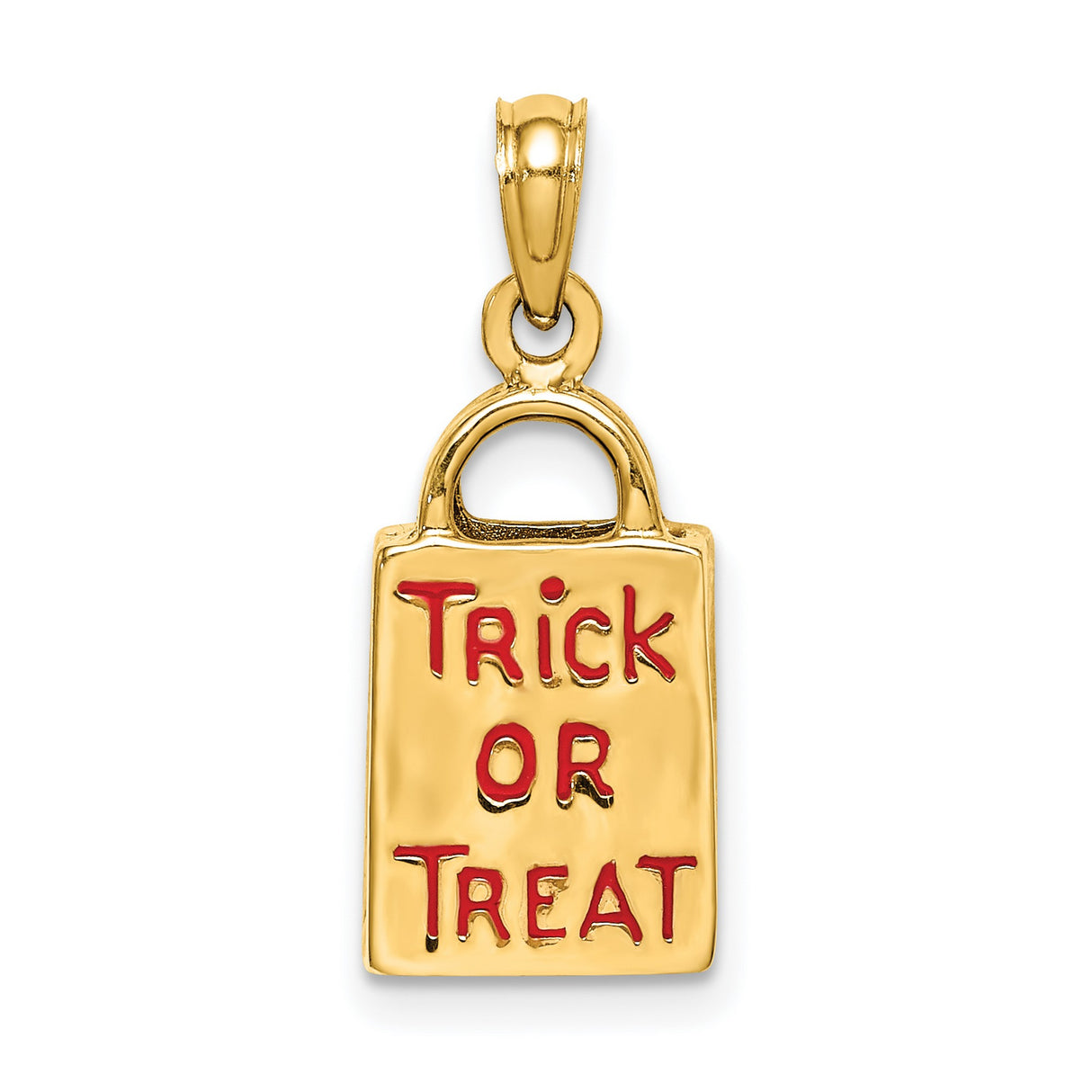 14k Yellow Gold Halloween Pendant with Enamel Jack-o-Lantern Trick or Treat Bag Design