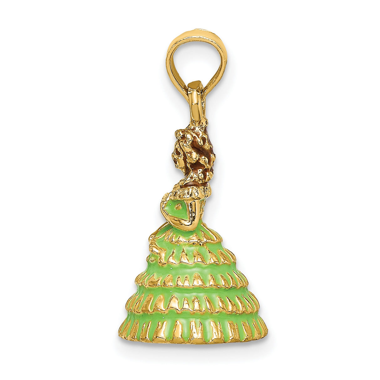 14k Yellow Gold Pendant, Quinceañera Woman in Green Dress, Latina Cultural Charm