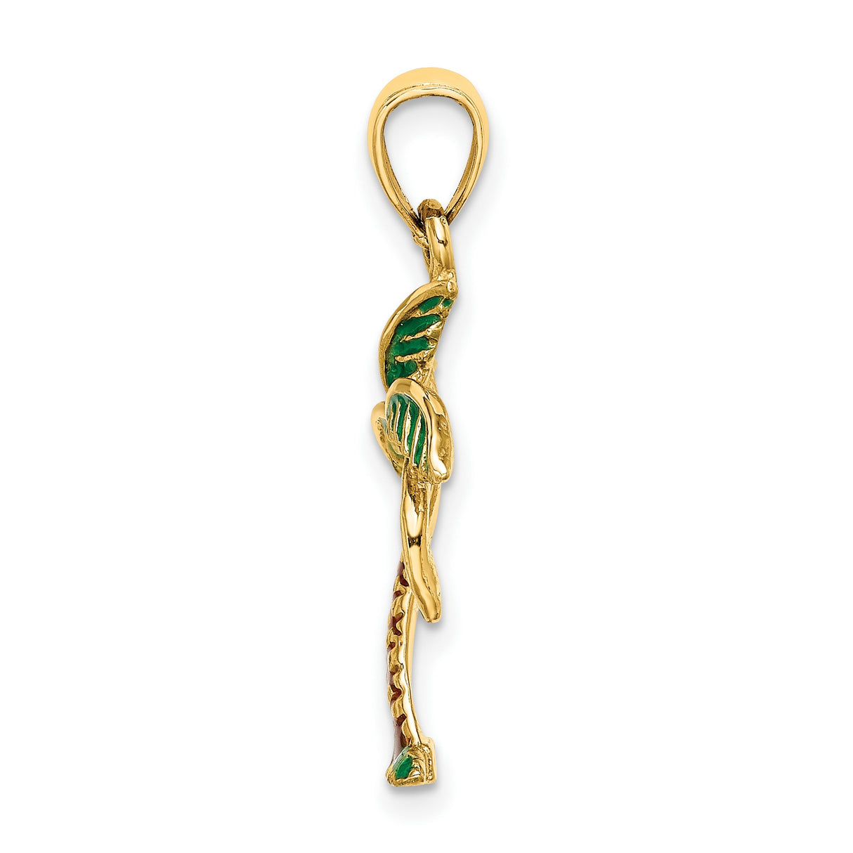 14k Yellow Gold Palm Tree Pendant with Green and Brown Enamel, Tropical Beach Theme