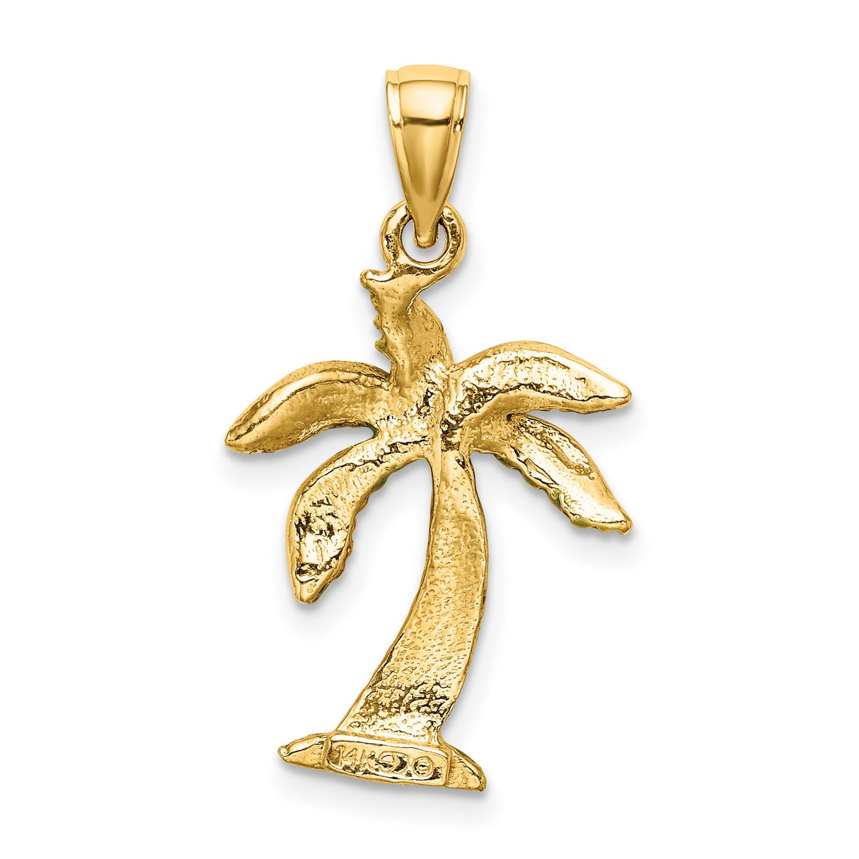 14k Yellow Gold Palm Tree Pendant with Green and Brown Enamel, Tropical Beach Theme