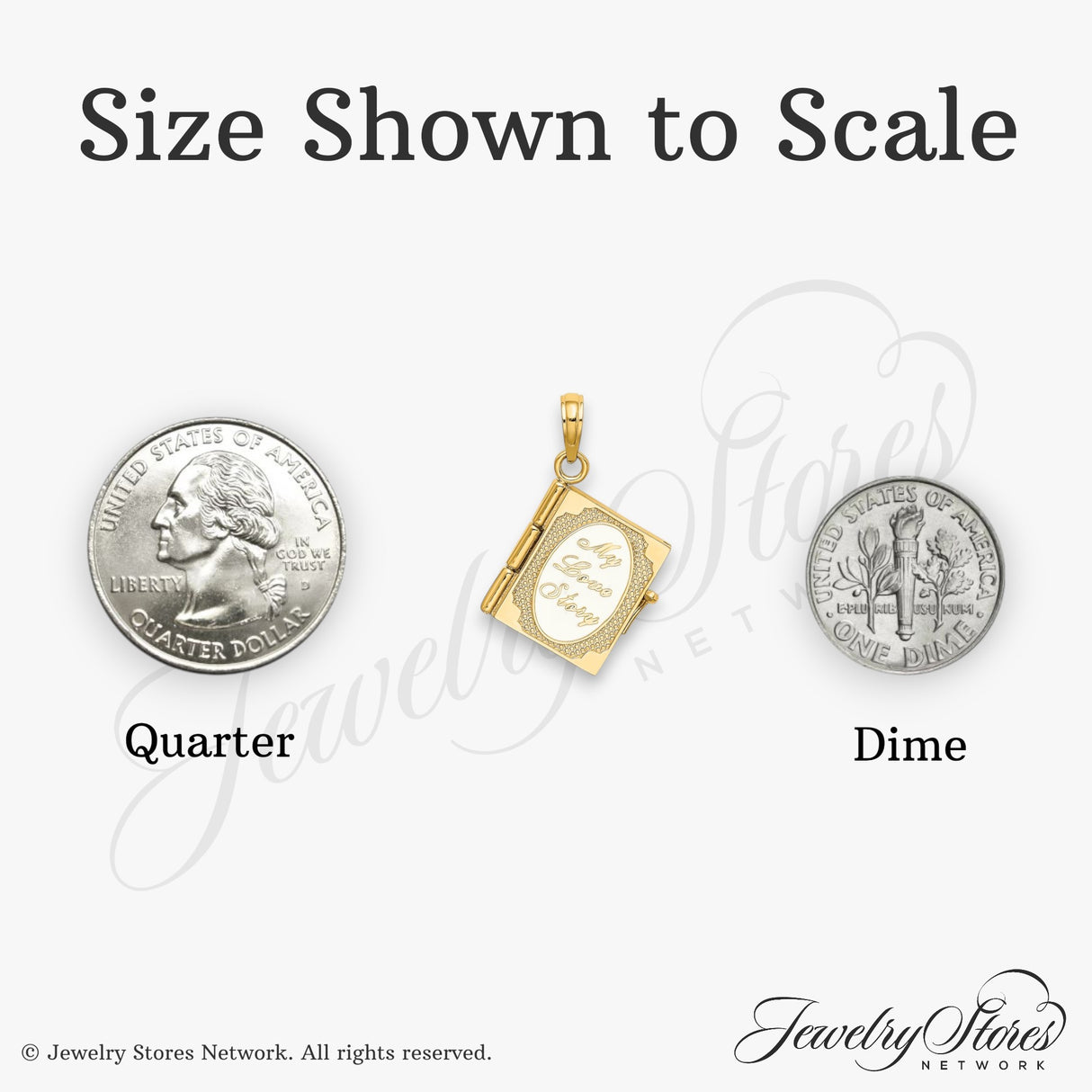 14k Yellow Gold Locket Pendant, Book Shaped with Love Story Design for Women