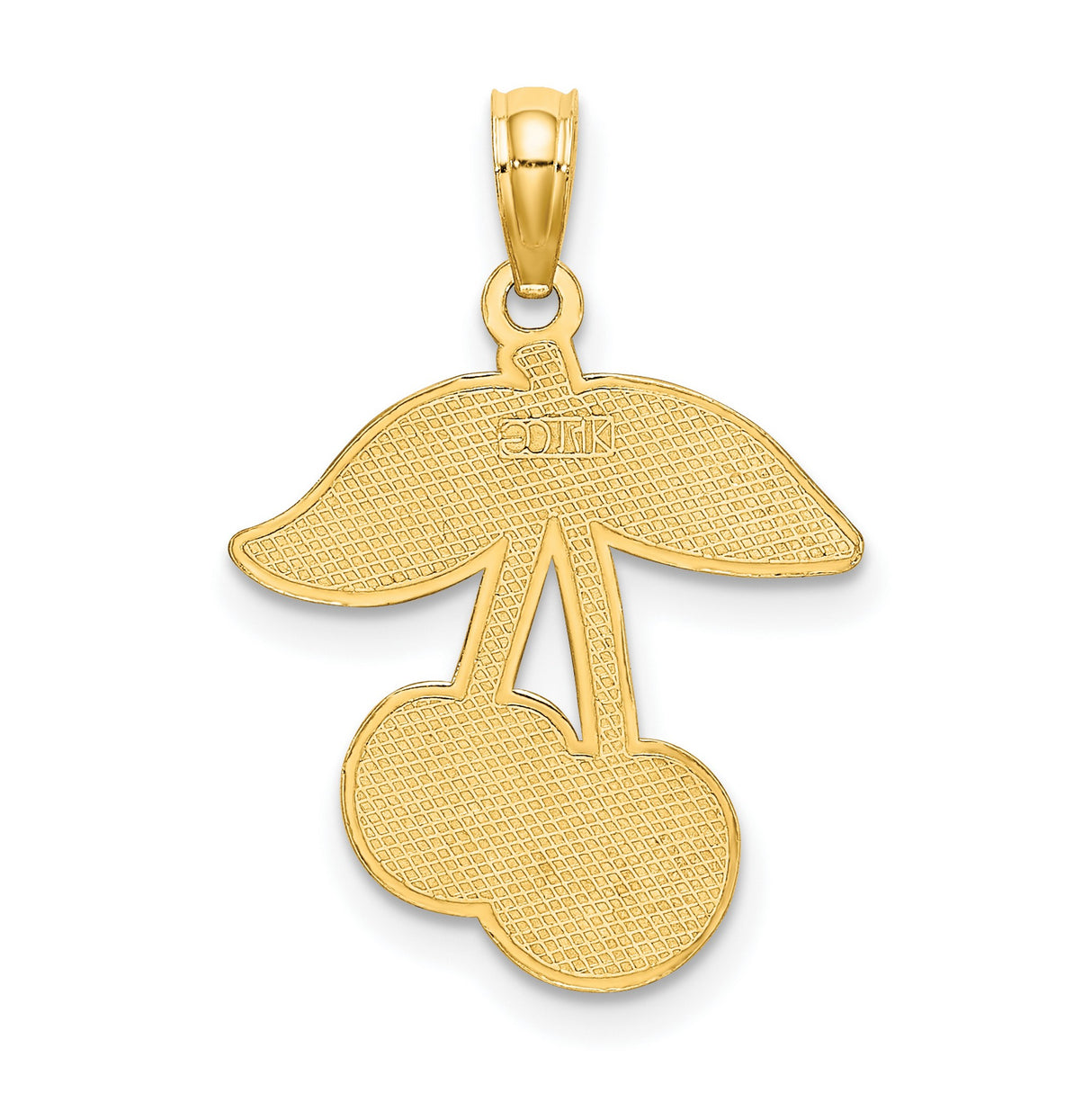 14k Yellow Gold Cherry Pendant with Red Enamel Cherries and Green Leaf, Nature-Inspired Charm