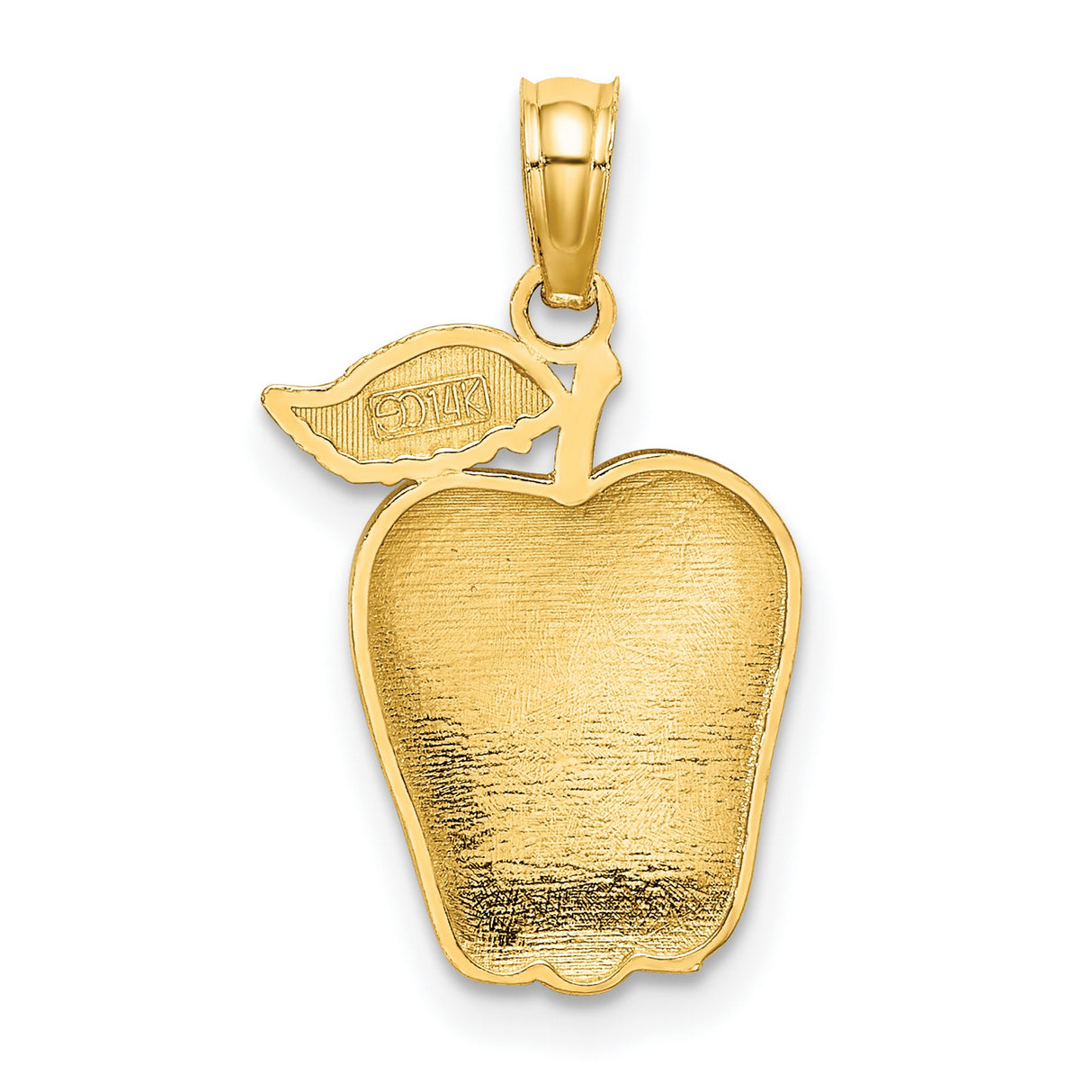 14k Yellow Gold Apple Pendant with Red Enamel and Green Leaf, Unisex Teacher Charm