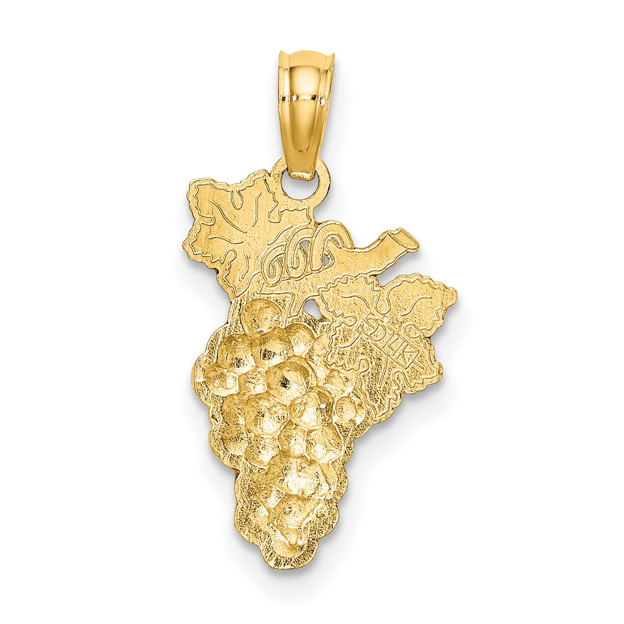 14k Yellow Gold Grape Cluster Pendant with Red Enamel and Green Leaf Detailing