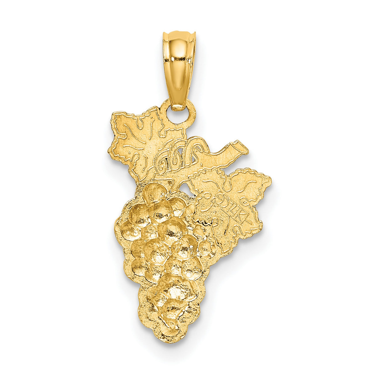 14k Yellow Gold Grape Cluster Pendant with Green Enamel Leaves, Nature-Inspired Vine Charm