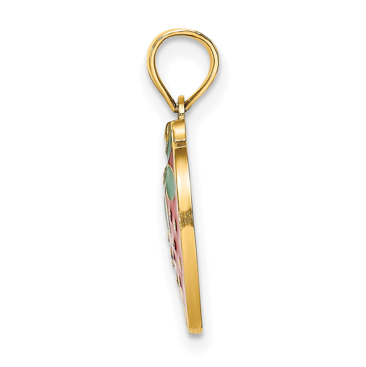 14k Yellow Gold Strawberry Pendant with Red and Green Enamel Detailing, Playful Fruit Charm