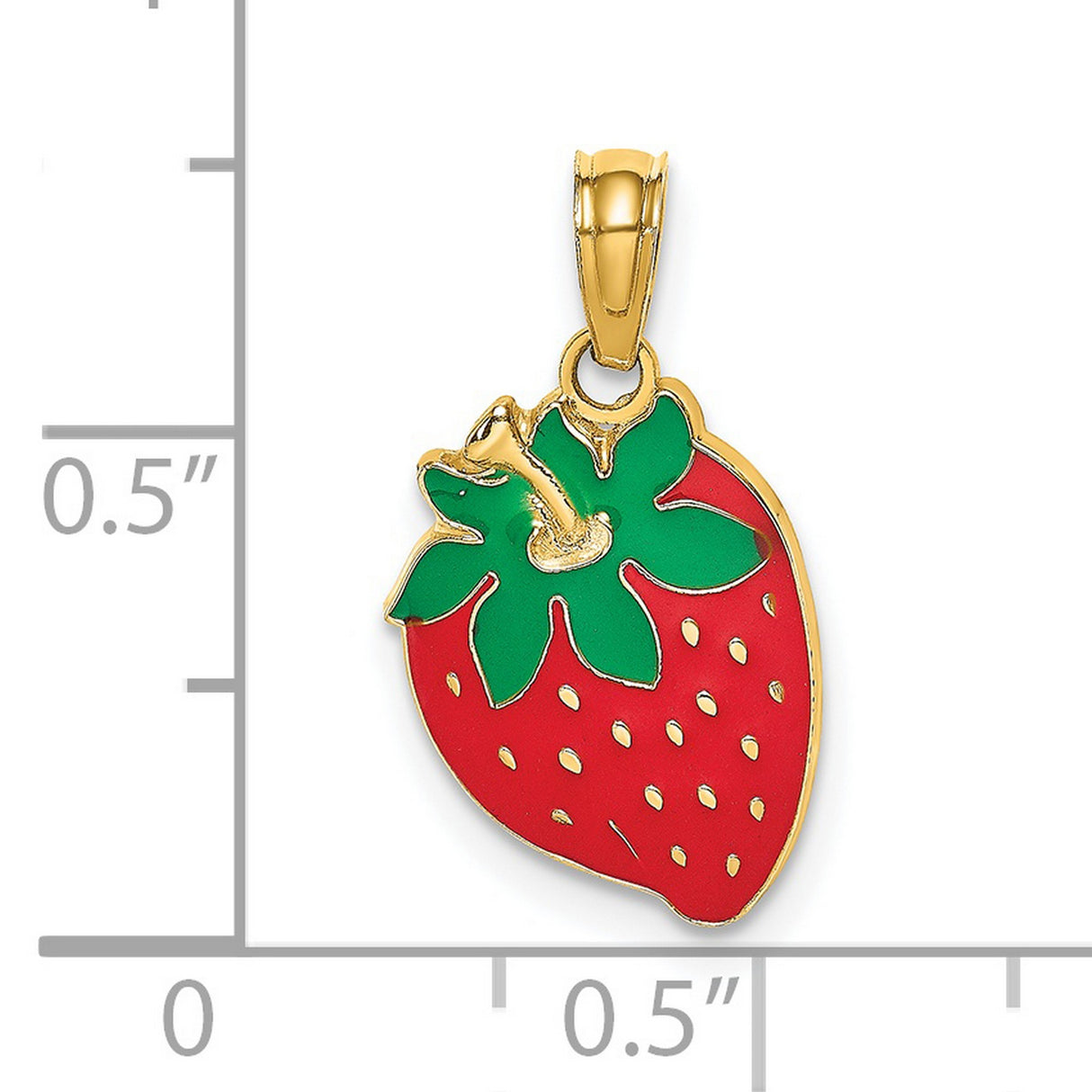 14k Yellow Gold Strawberry Pendant with Red and Green Enamel Detailing, Playful Fruit Charm