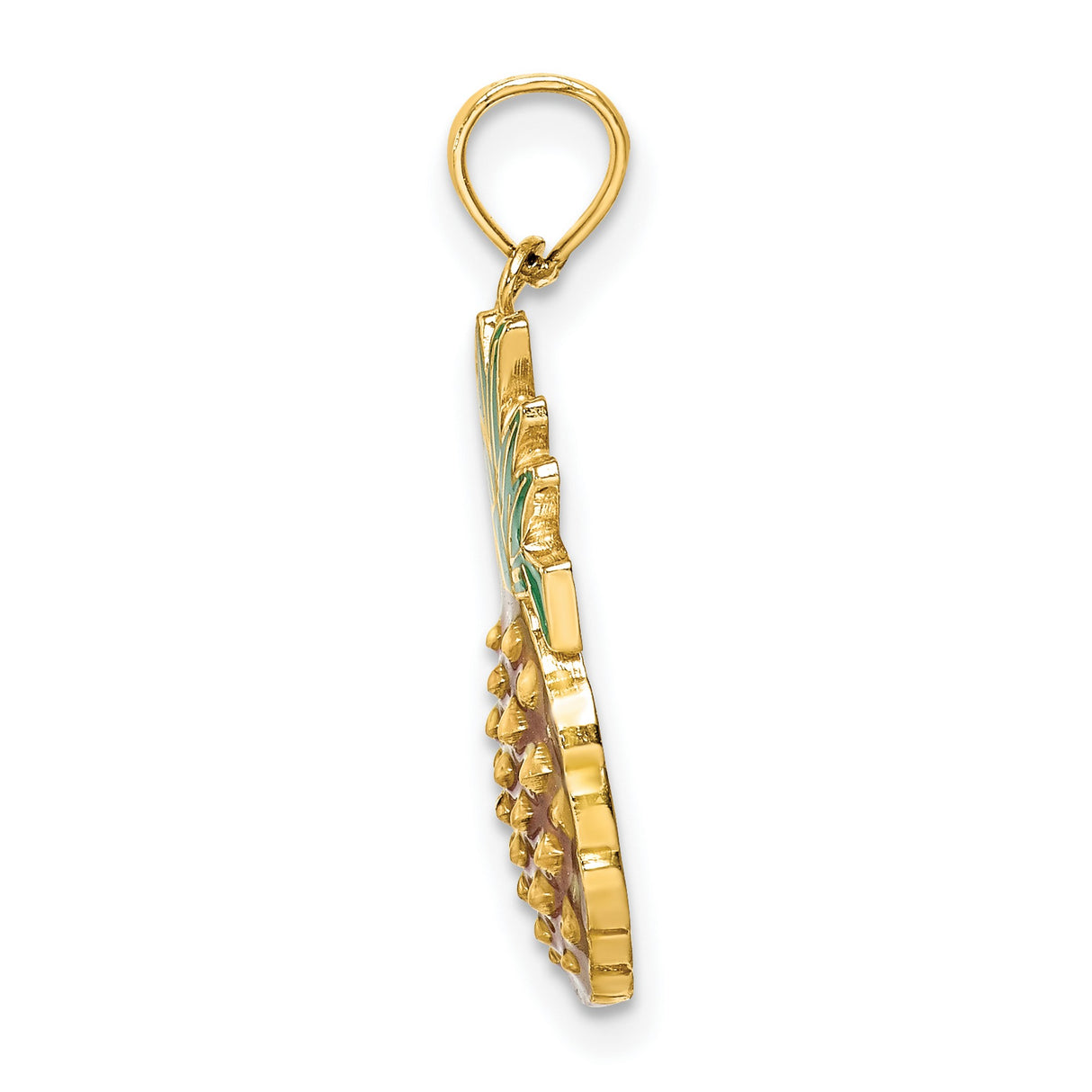 14k Yellow Gold Pineapple Pendant with Green and Brown Enamel, Tropical Fruit Charm