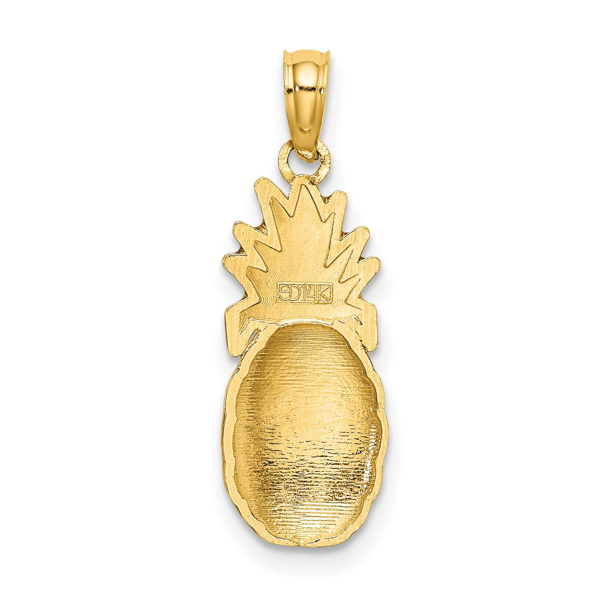 14k Yellow Gold Pineapple Pendant with Green and Brown Enamel, Tropical Fruit Charm