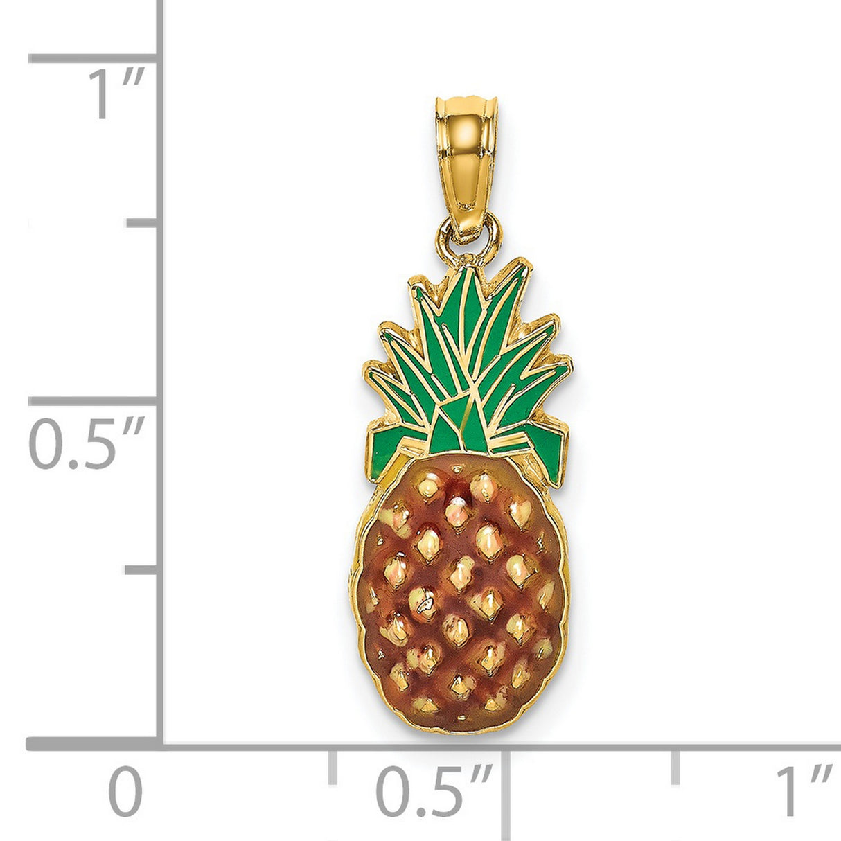 14k Yellow Gold Pineapple Pendant with Green and Brown Enamel, Tropical Fruit Charm
