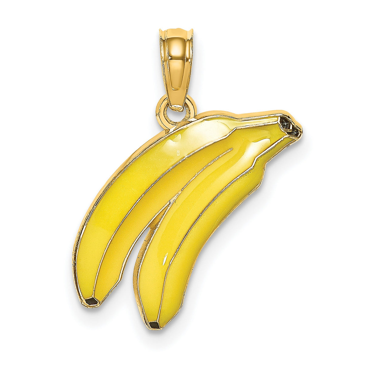 14k Yellow Gold Banana Pendant with Yellow Enamel, Whimsical Tropical Fruit Charm