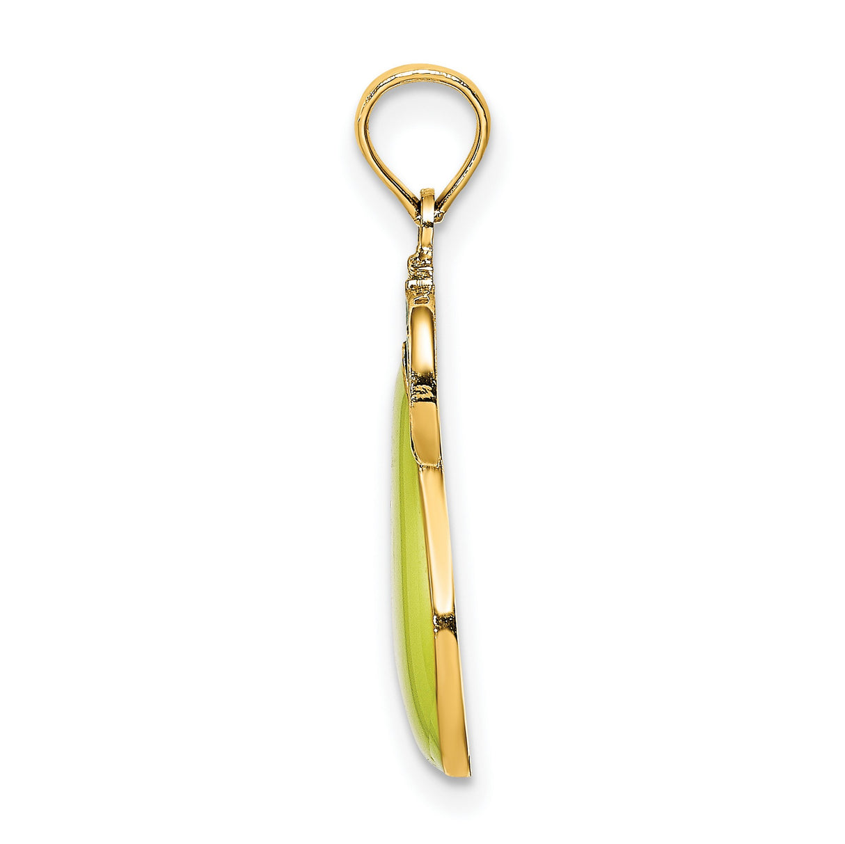 14k Yellow Gold Pear Shaped Pendant with Colorful Enamel Leaf and Stem Design