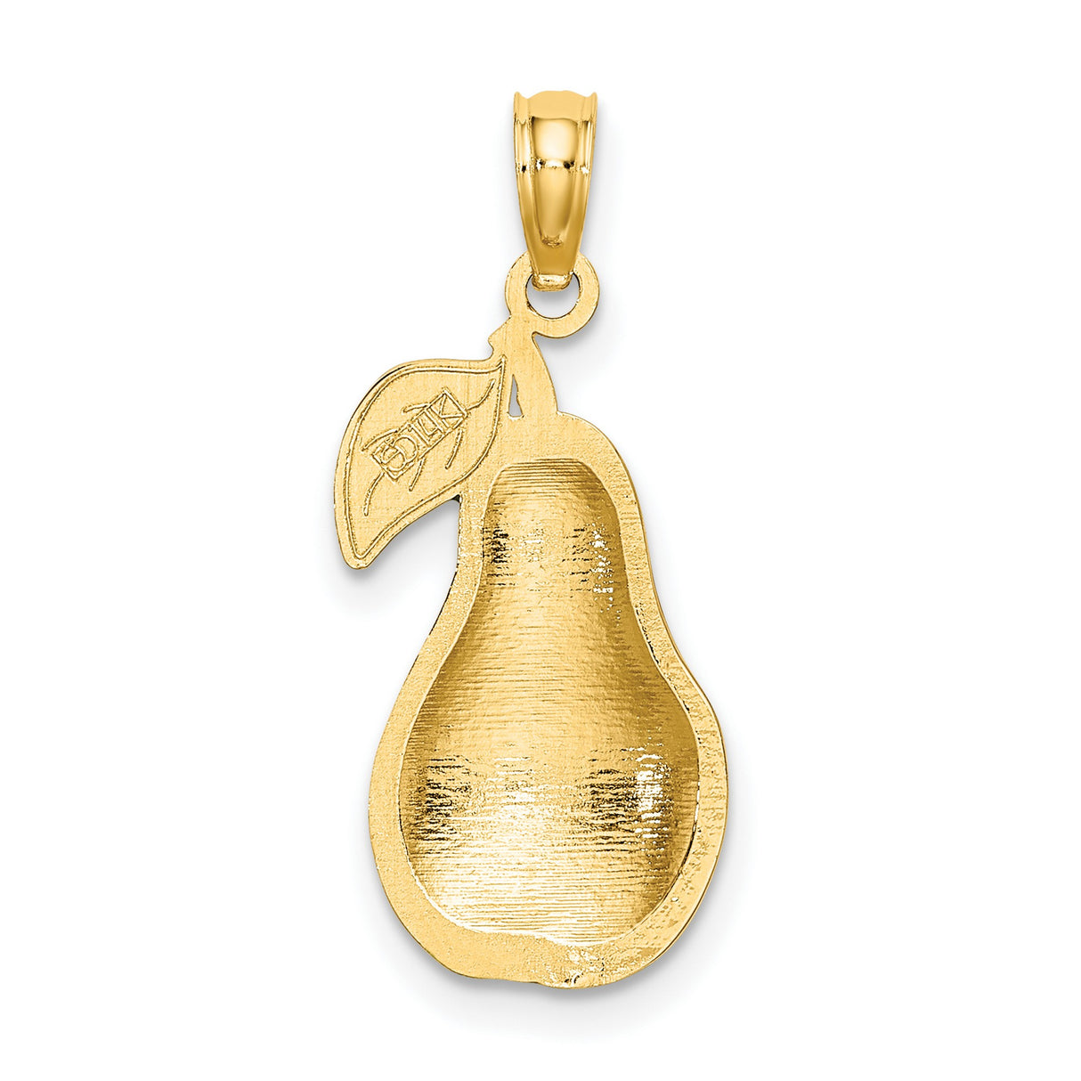 14k Yellow Gold Pear Shaped Pendant with Colorful Enamel Leaf and Stem Design