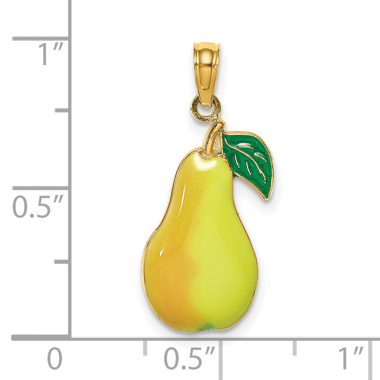 14k Yellow Gold Pear Shaped Pendant with Colorful Enamel Leaf and Stem Design