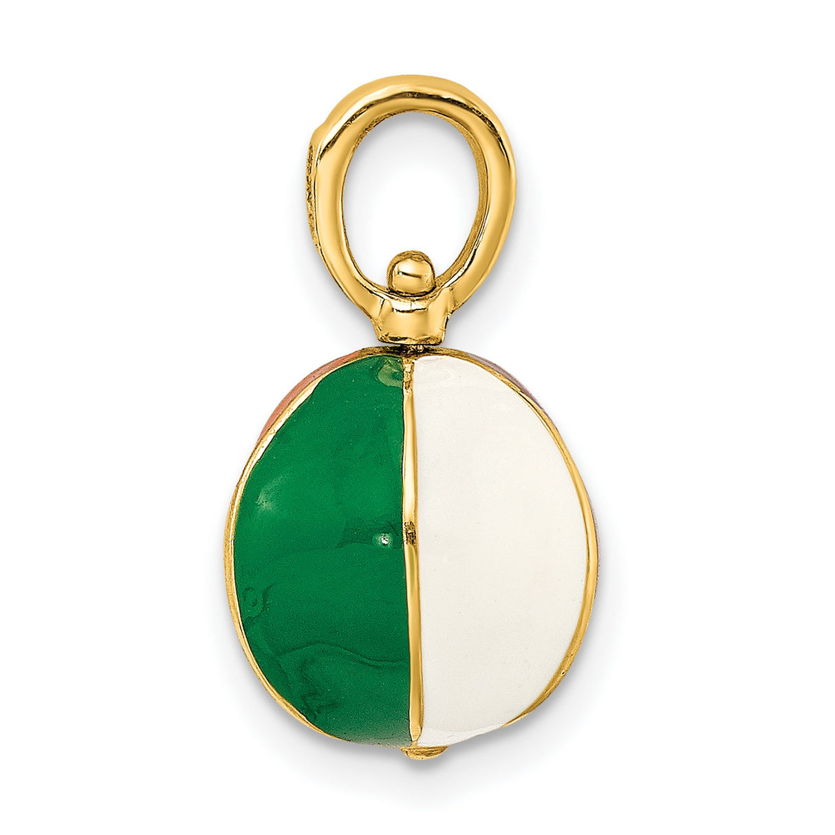 14k Yellow Gold Beach Ball Pendant with Green, Orange, and White Enamel Stripes