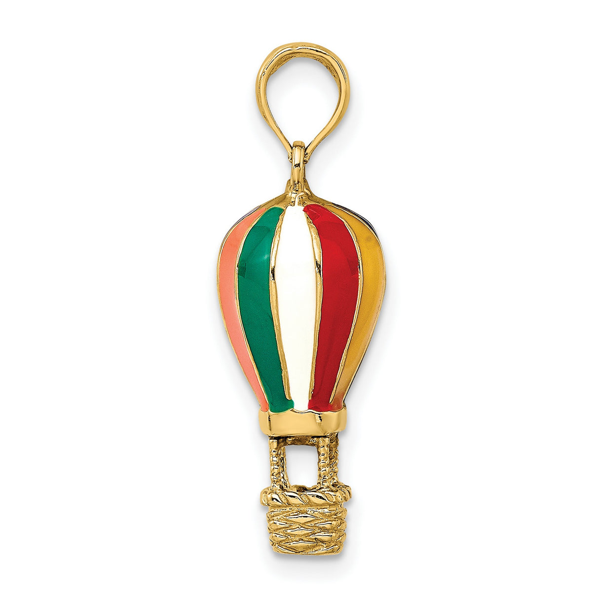 14k Yellow Gold Hot Air Balloon Pendant with Colorful Enamel Detail, Whimsical Travel Jewelry
