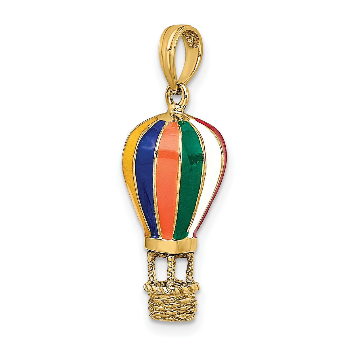 14k Yellow Gold Hot Air Balloon Pendant with Colorful Enamel Detail, Whimsical Travel Jewelry