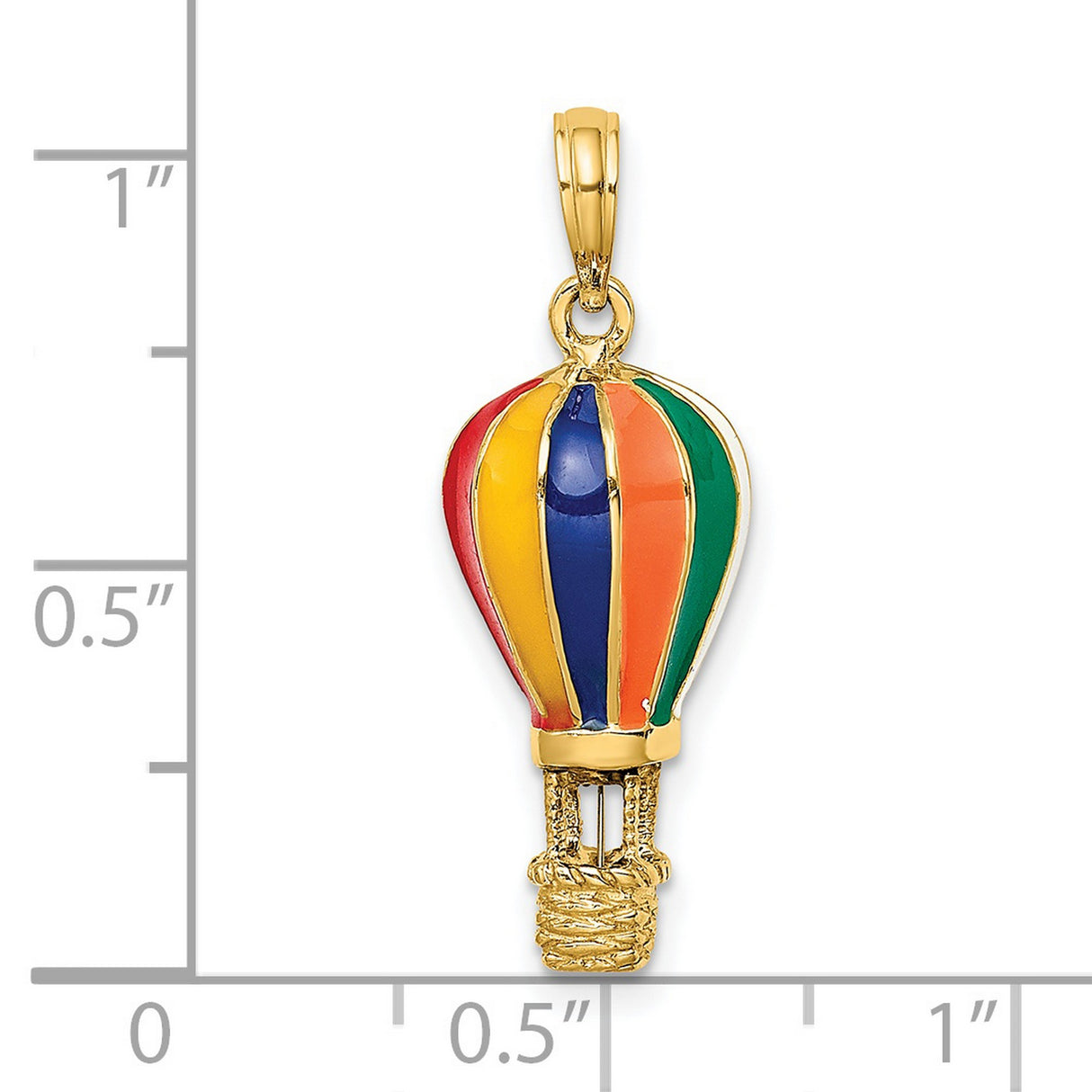 14k Yellow Gold Hot Air Balloon Pendant with Colorful Enamel Detail, Whimsical Travel Jewelry