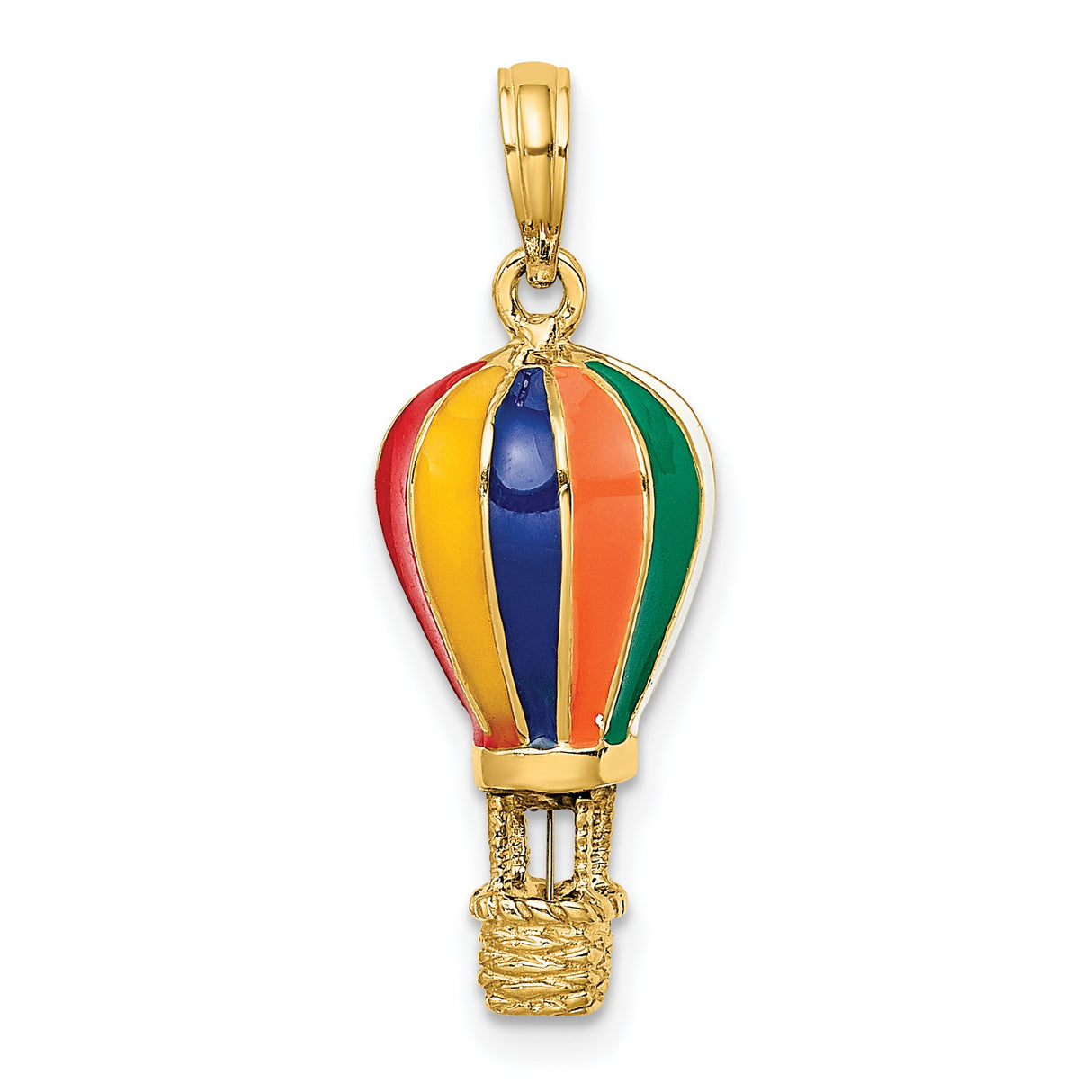 14k Yellow Gold Hot Air Balloon Pendant with Colorful Enamel Detail, Whimsical Travel Jewelry