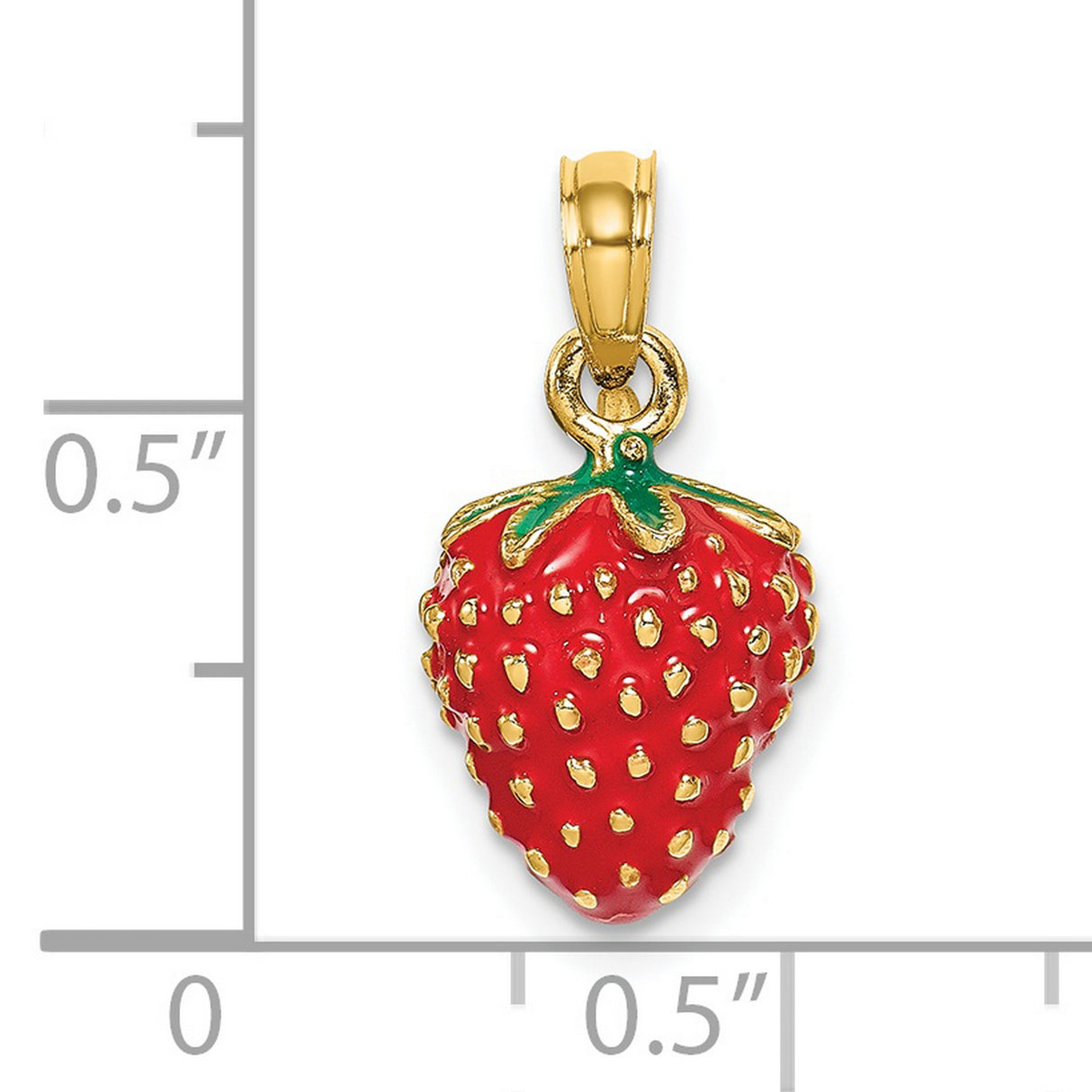 14k Yellow Gold Strawberry Pendant with Red and Green Enamel, Fruit Charm for Women