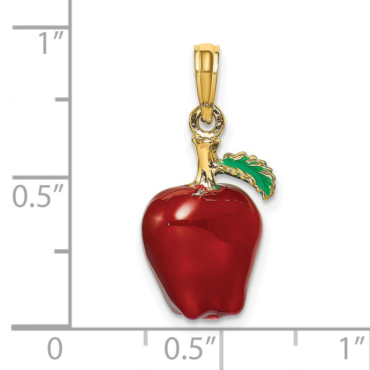 14k Yellow Gold Apple Pendant with Red Enamel and Green Leaf , Fruit Charm Jewelry