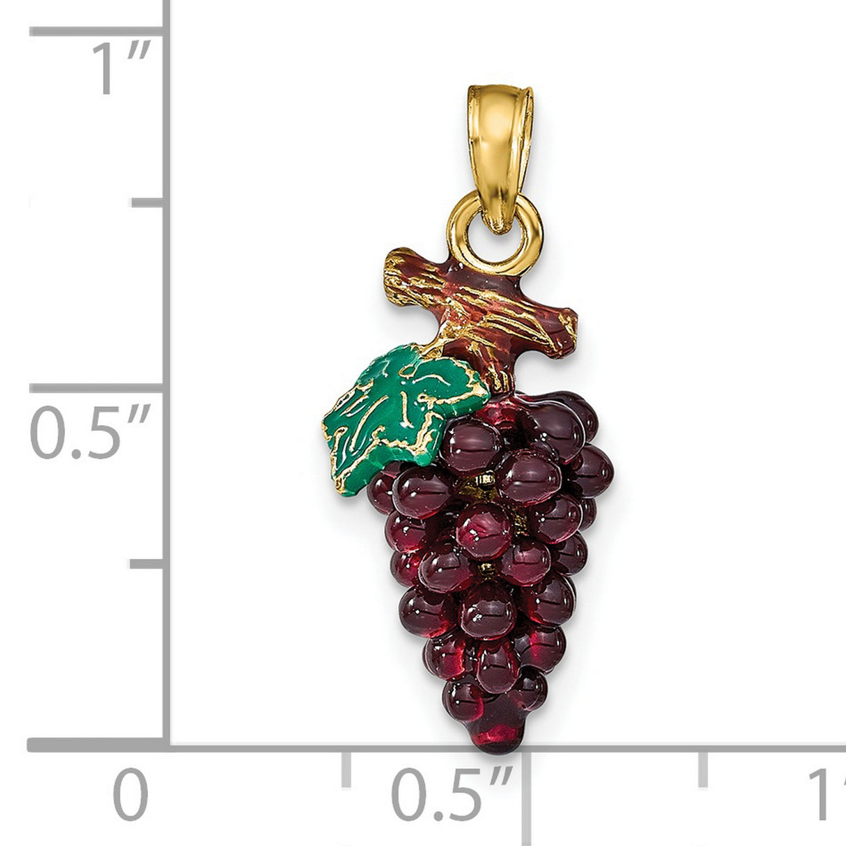 14k Yellow Gold Grape Cluster Pendant with Enamel Grapes and Leaf, Vineyard Nature Design