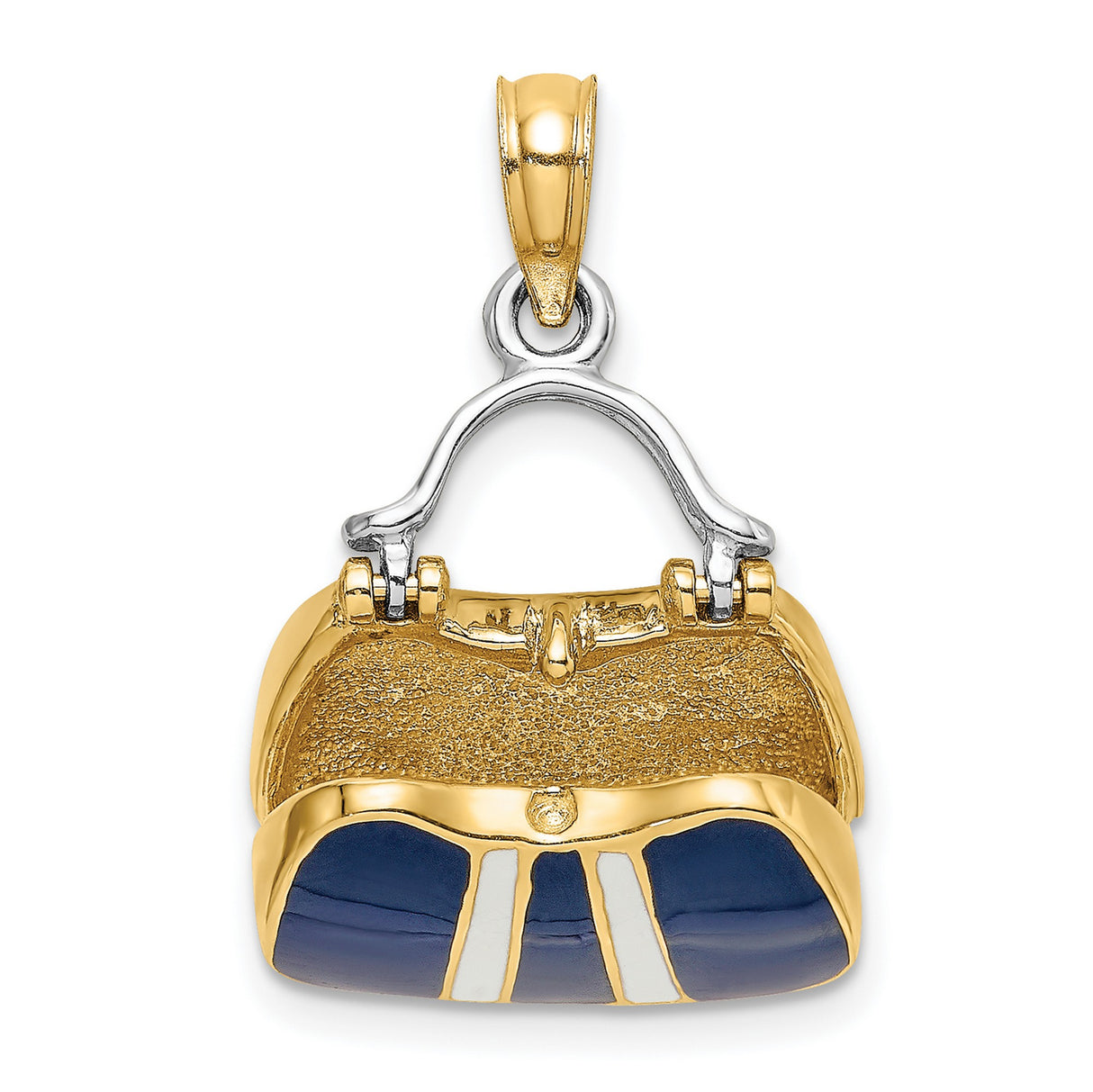 14k Yellow and Rhodium Gold Handbag Pendant with Navy Blue and White Enamel Accents