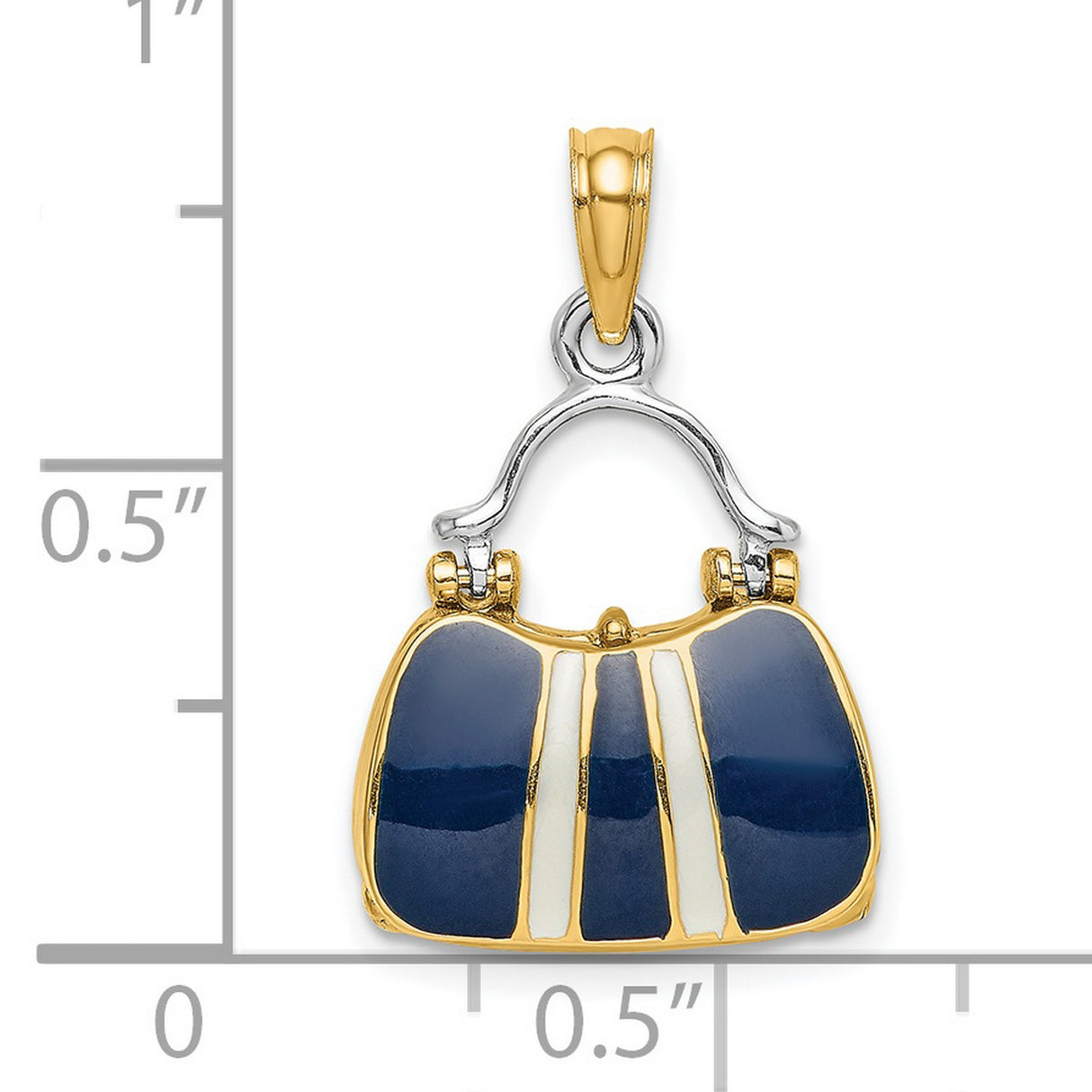 14k Yellow and Rhodium Gold Handbag Pendant with Navy Blue and White Enamel Accents