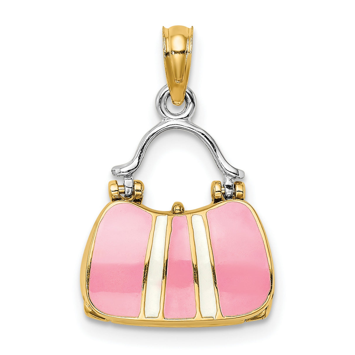 14k Multi-Tone Gold Handbag Pendant with Pink Enamel, Purse Charm Design for Women