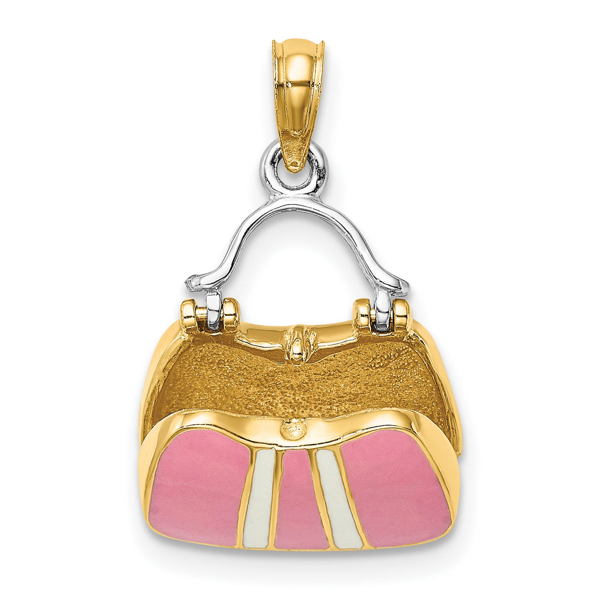 14k Multi-Tone Gold Handbag Pendant with Pink Enamel, Purse Charm Design for Women