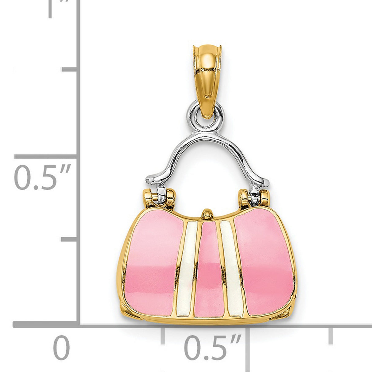 14k Multi-Tone Gold Handbag Pendant with Pink Enamel, Purse Charm Design for Women