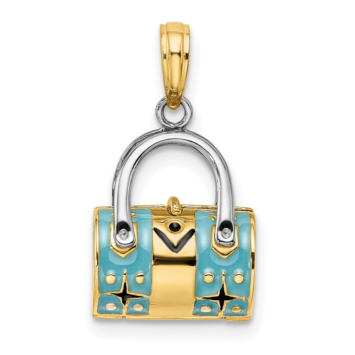 14k Multi-Tone Gold Handbag Charm Pendant with Turquoise Enamel, Purse Design