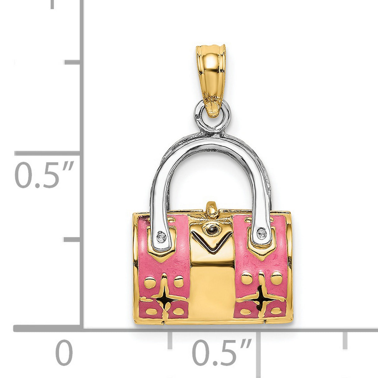 14k Multi-Tone Gold Handbag Charm Pendant with Pink Enamel Accents, Purse Style for Women