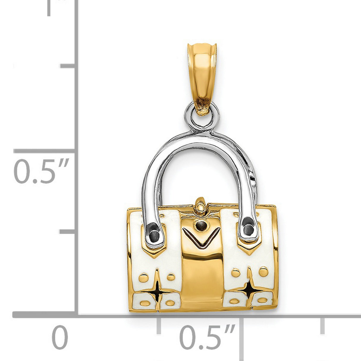 14k Yellow Gold Two-Tone Handbag Pendant, Fashion Purse Charm for Women