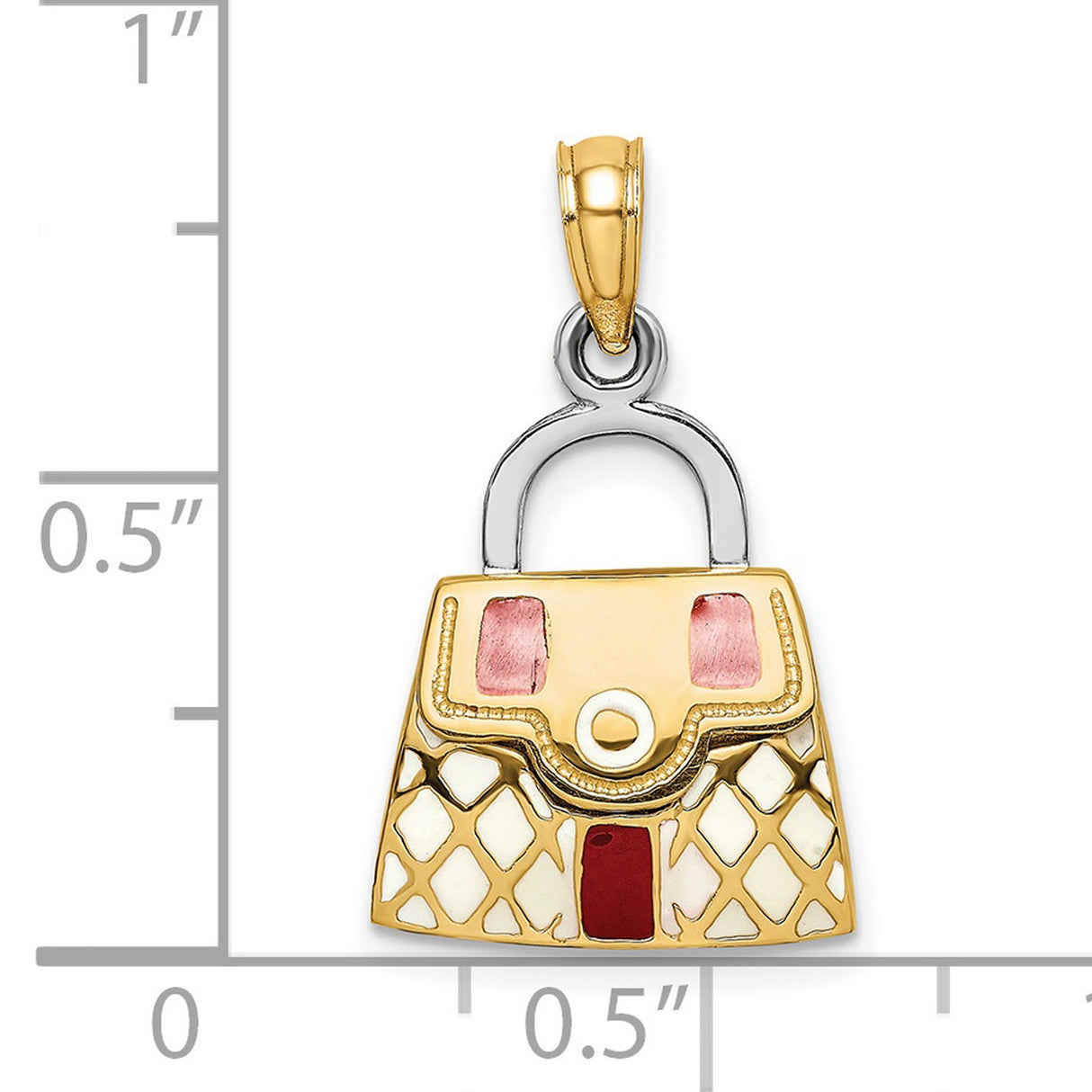 14k Multi-Tone Gold Handbag Pendant Charm with Pink, Red, and White Enamel Accents