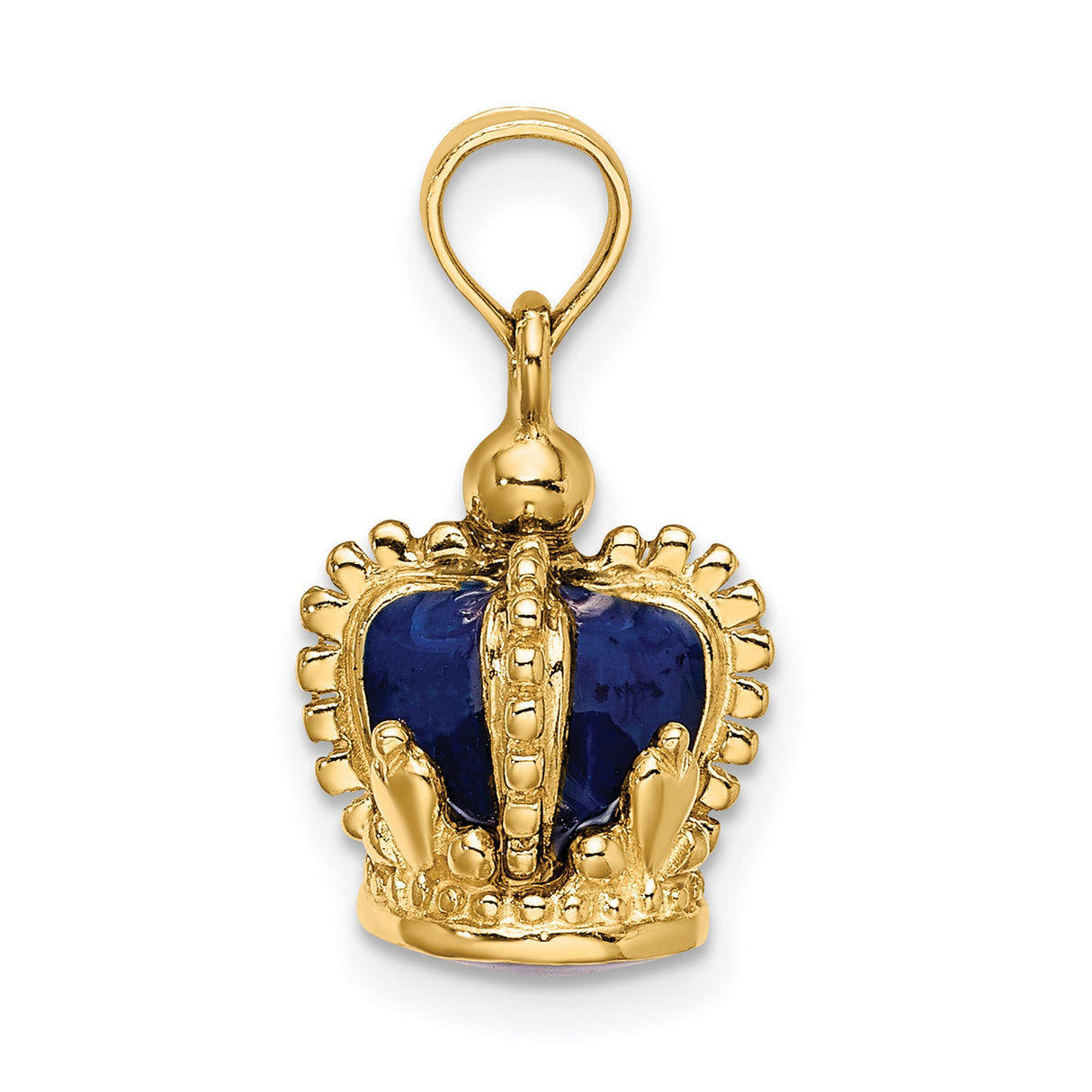14k Yellow Gold Crown Pendant with Blue Enamel Detailing, Symbol of Power and Leadership