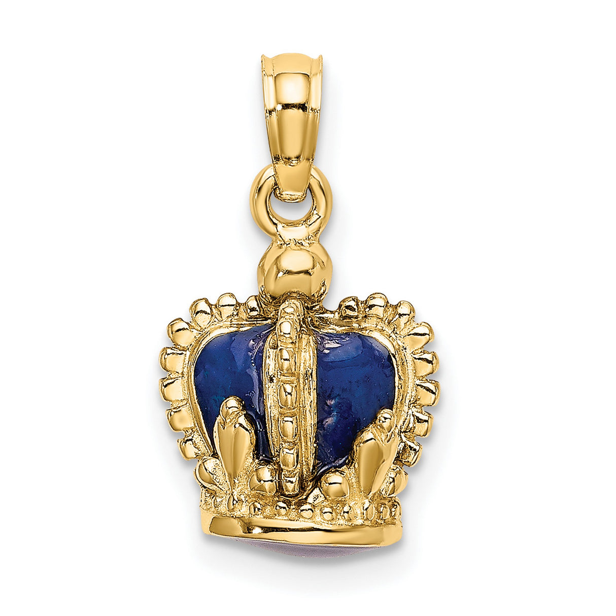 14k Yellow Gold Crown Pendant with Blue Enamel Detailing, Symbol of Power and Leadership