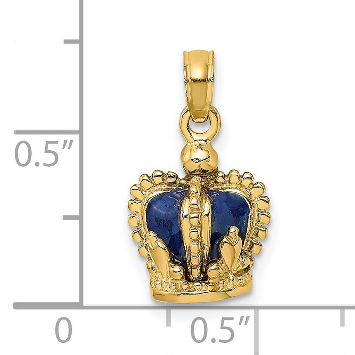 14k Yellow Gold Crown Pendant with Blue Enamel Detailing, Symbol of Power and Leadership