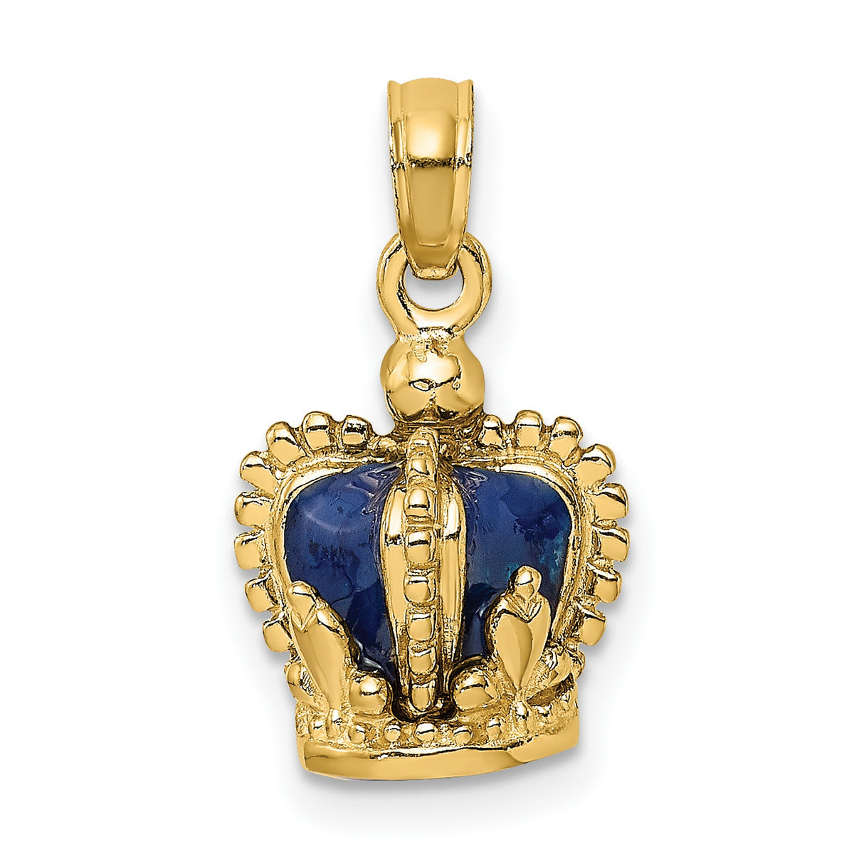 14k Yellow Gold Crown Pendant with Blue Enamel Detailing, Symbol of Power and Leadership