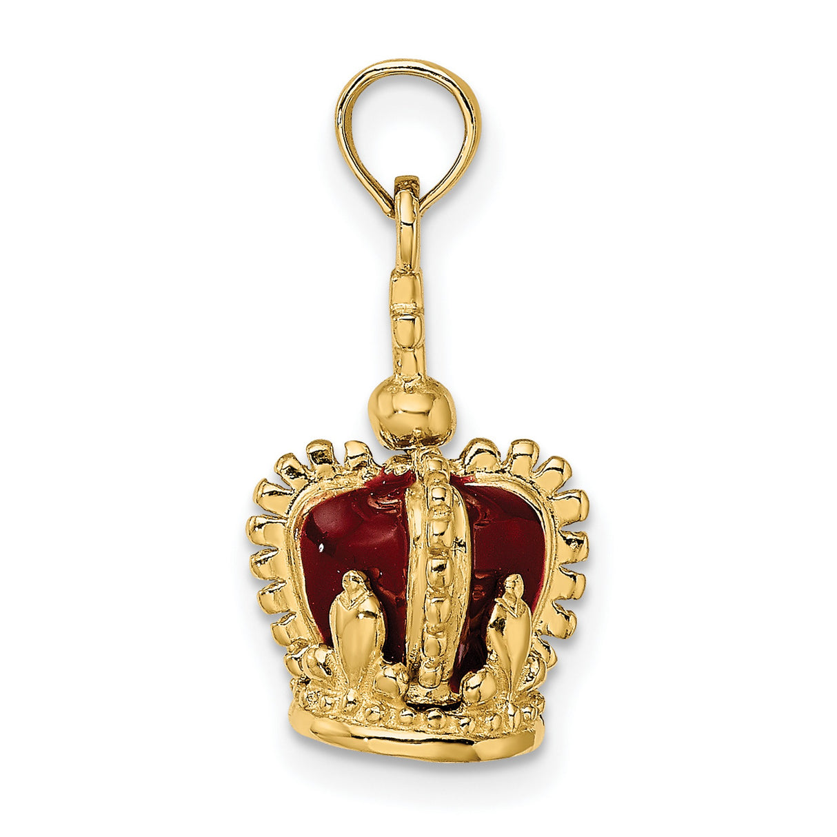 14k Yellow Gold Crown Pendant with Red Enamel and Cross Top, Christian Symbol