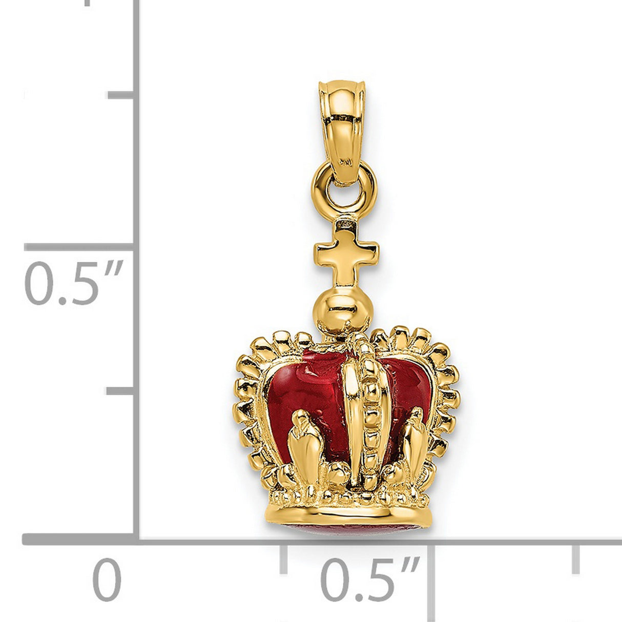 14k Yellow Gold Crown Pendant with Red Enamel and Cross Top, Christian Symbol