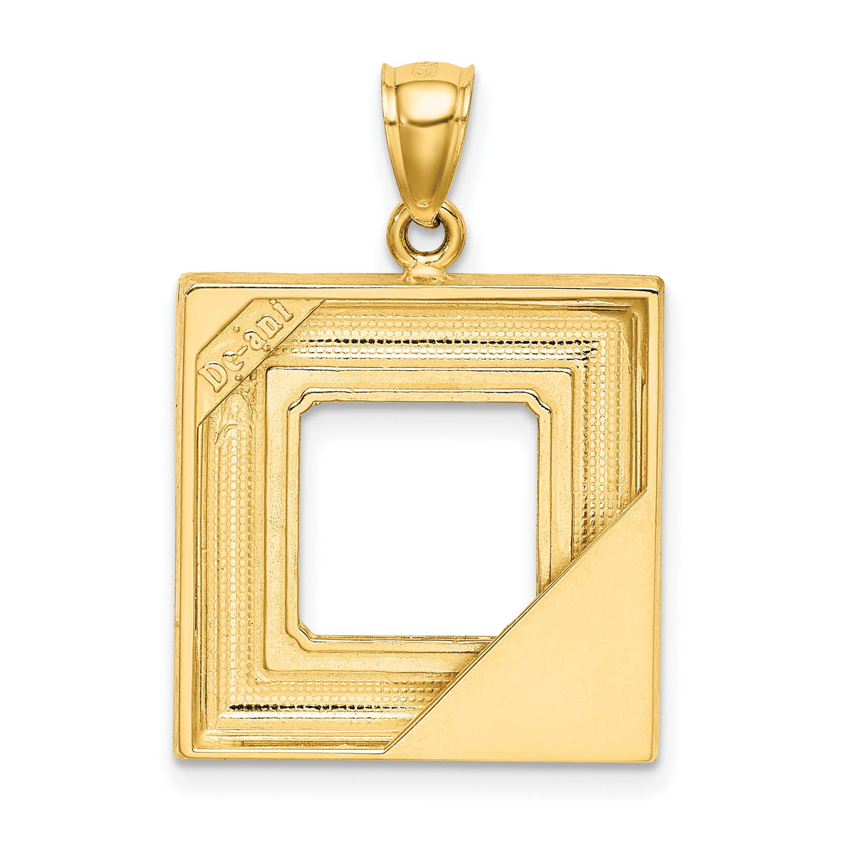 14k Yellow Gold Square Pendant with Enamel Floral Design and Scrollwork