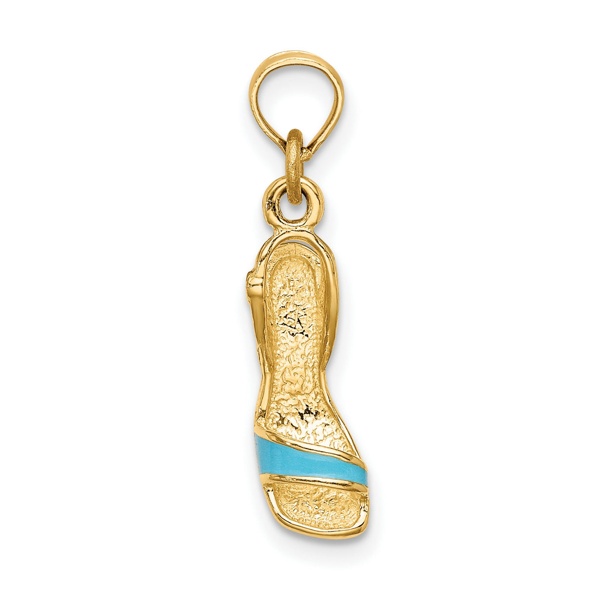 14k Yellow Gold High Heel Shoe Pendant with Light Blue Enamel, Feminine Fashion Charm