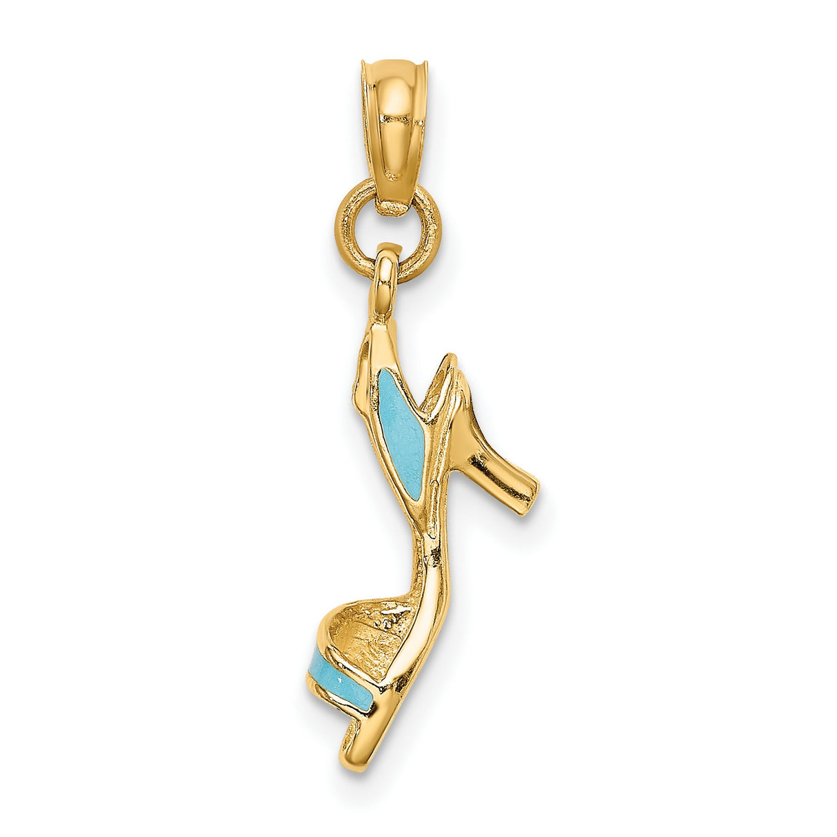 14k Yellow Gold High Heel Shoe Pendant with Light Blue Enamel, Feminine Fashion Charm