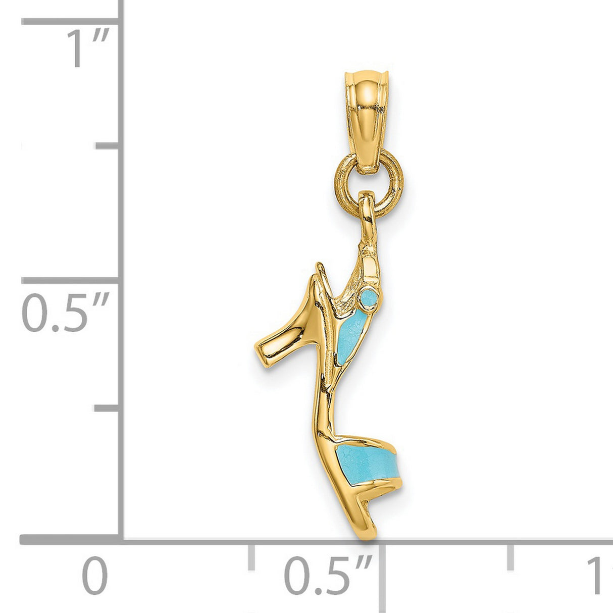 14k Yellow Gold High Heel Shoe Pendant with Light Blue Enamel, Feminine Fashion Charm